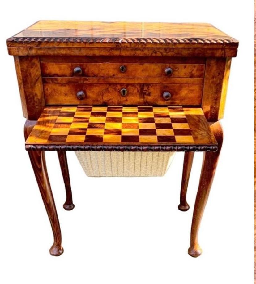 English Queen Anne Carved Walnut Work/Games Table, 19th c. For Sale 4