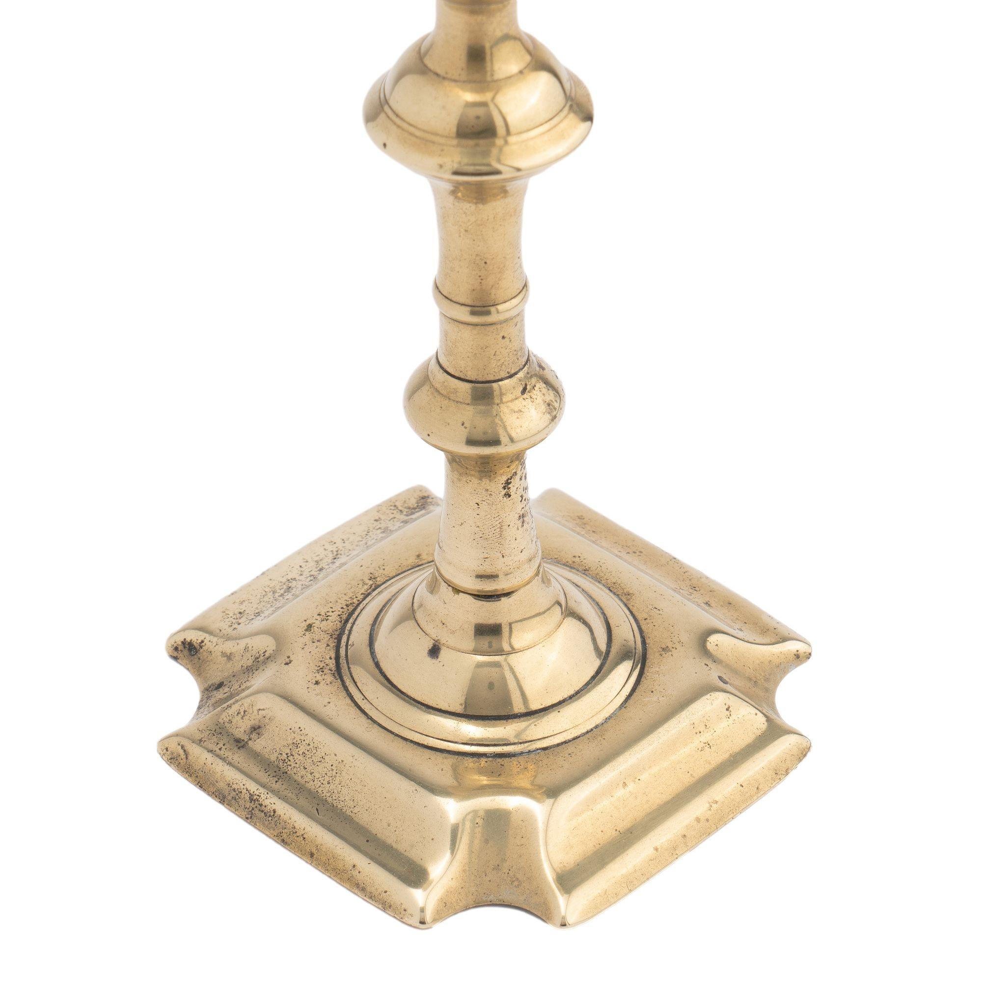 English Queen Anne cast brass baluster shaft candlestick, 1740-60 For Sale 1