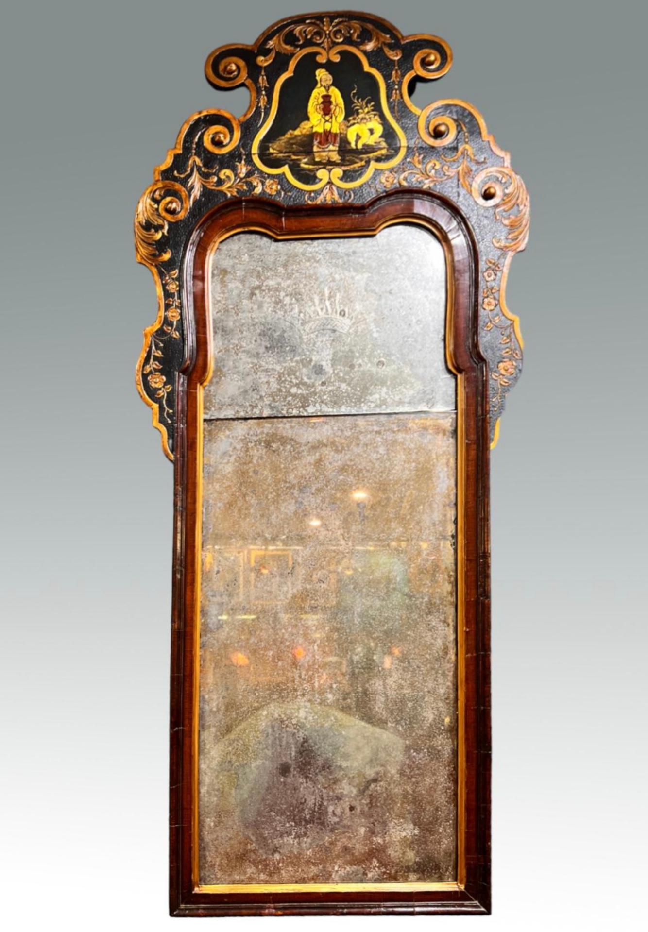 19th Century English Queen Anne Chinoiserie Decorated Mirror