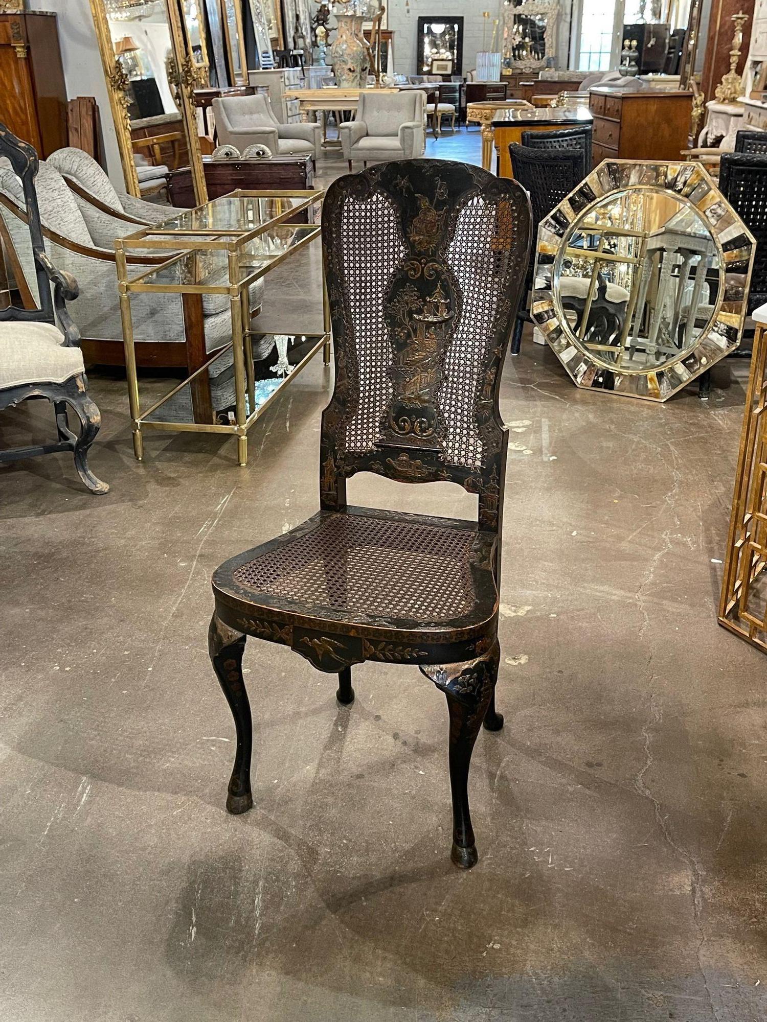 Good 18th century English Queen Anne chinoiserie side chair. Circa 1790. A timeless and classic touch for a fine interior.
