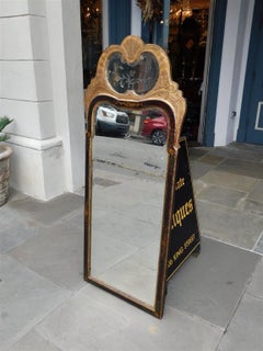 English Queen Anne Chinroserie Giltwood and Gesso Ebonized Wall Mirror, C. 1720