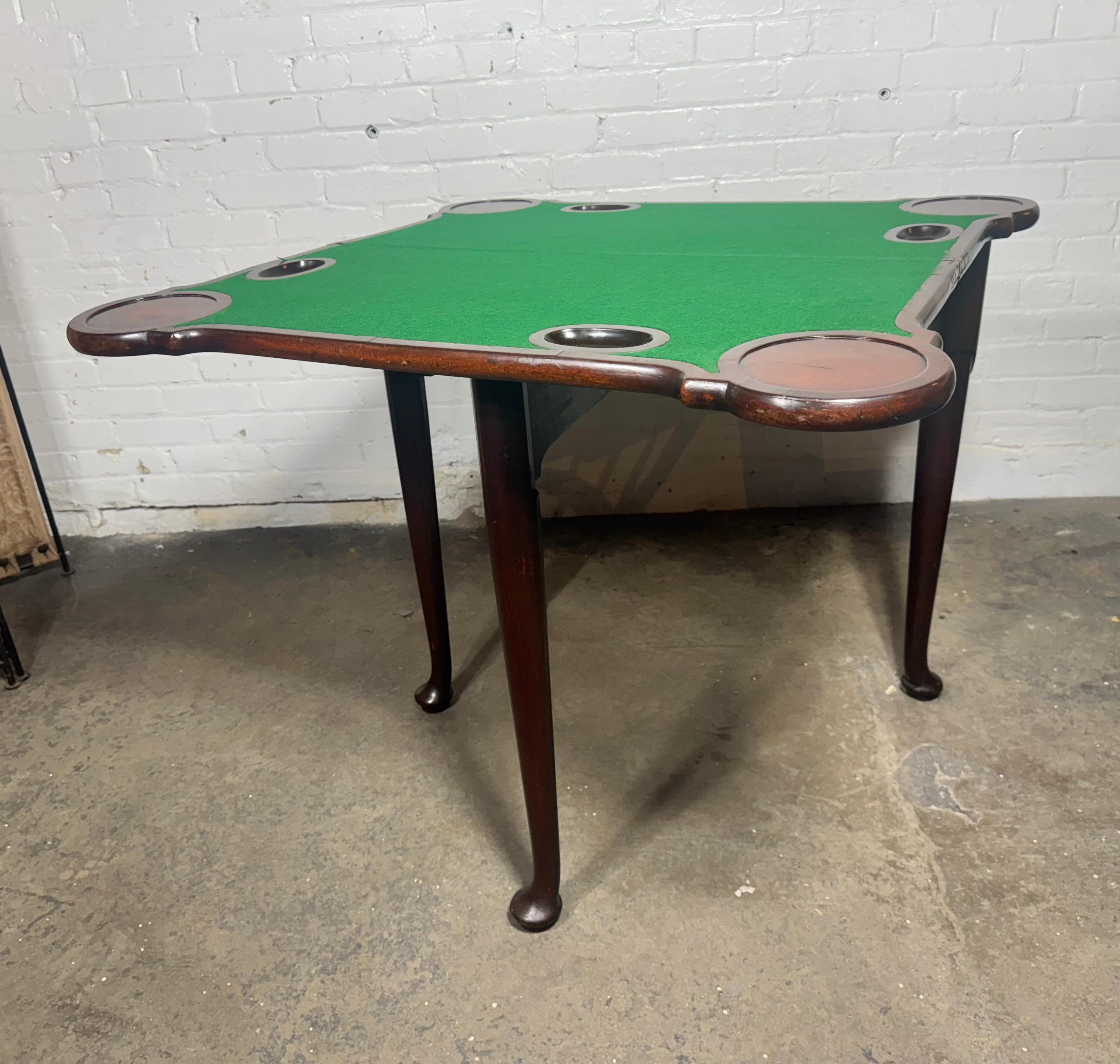 English Queen Anne Concertina Action Flip Top Game Table, 18th Century For Sale 2