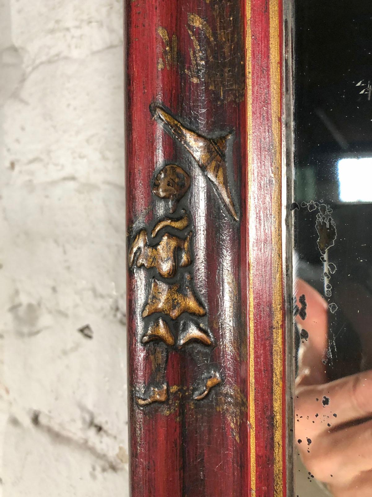 Englisch Queen Anne frühen 18. Jahrhundert rot Chinoiserie Lack Spiegel (Eichenholz) im Angebot