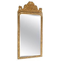 English Queen Anne Gilt Wood and Gesso Wall Mirror with Original Glass, C. 1750