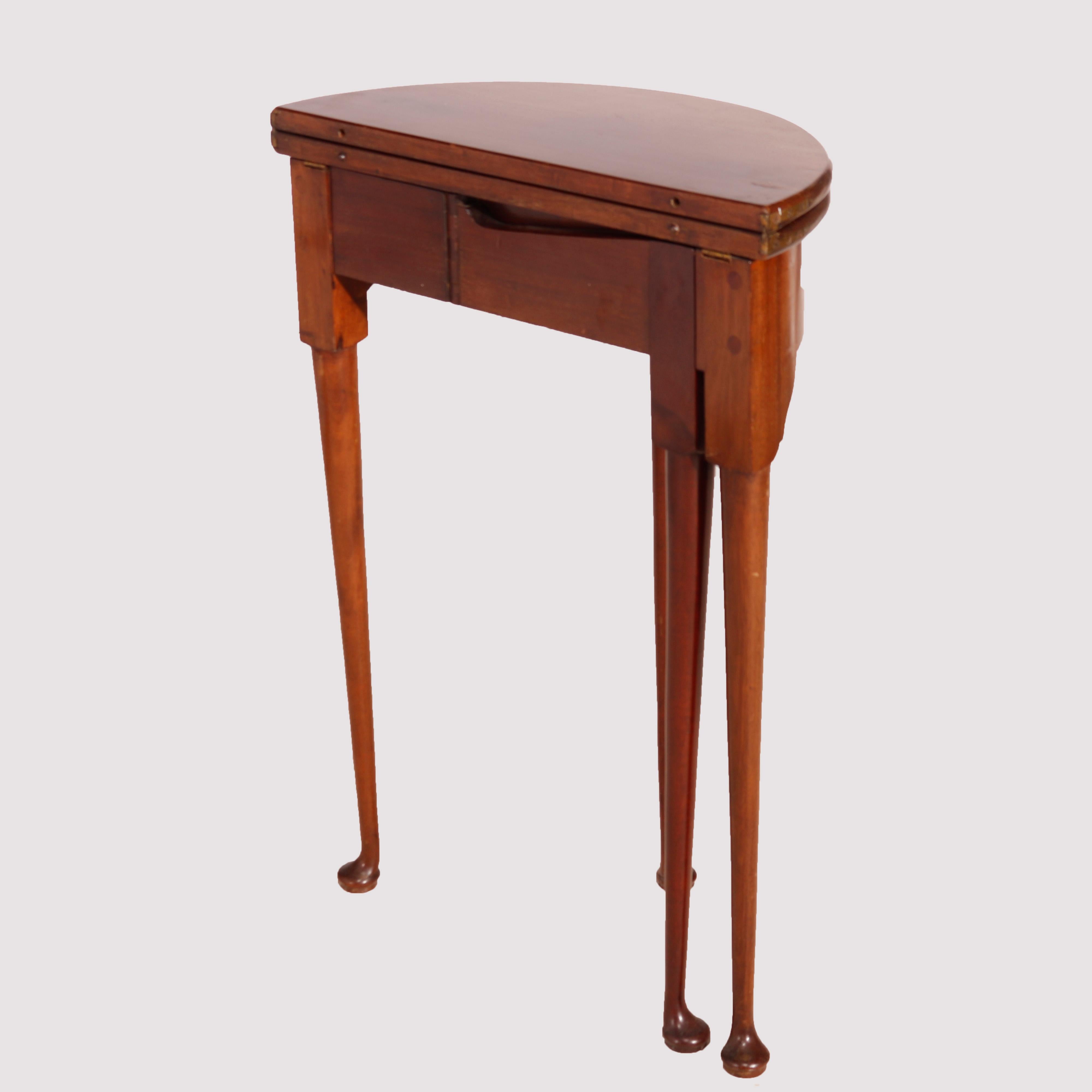 English Queen Anne Mahogany Demilune Lift Top Table, 20th Century For Sale 2
