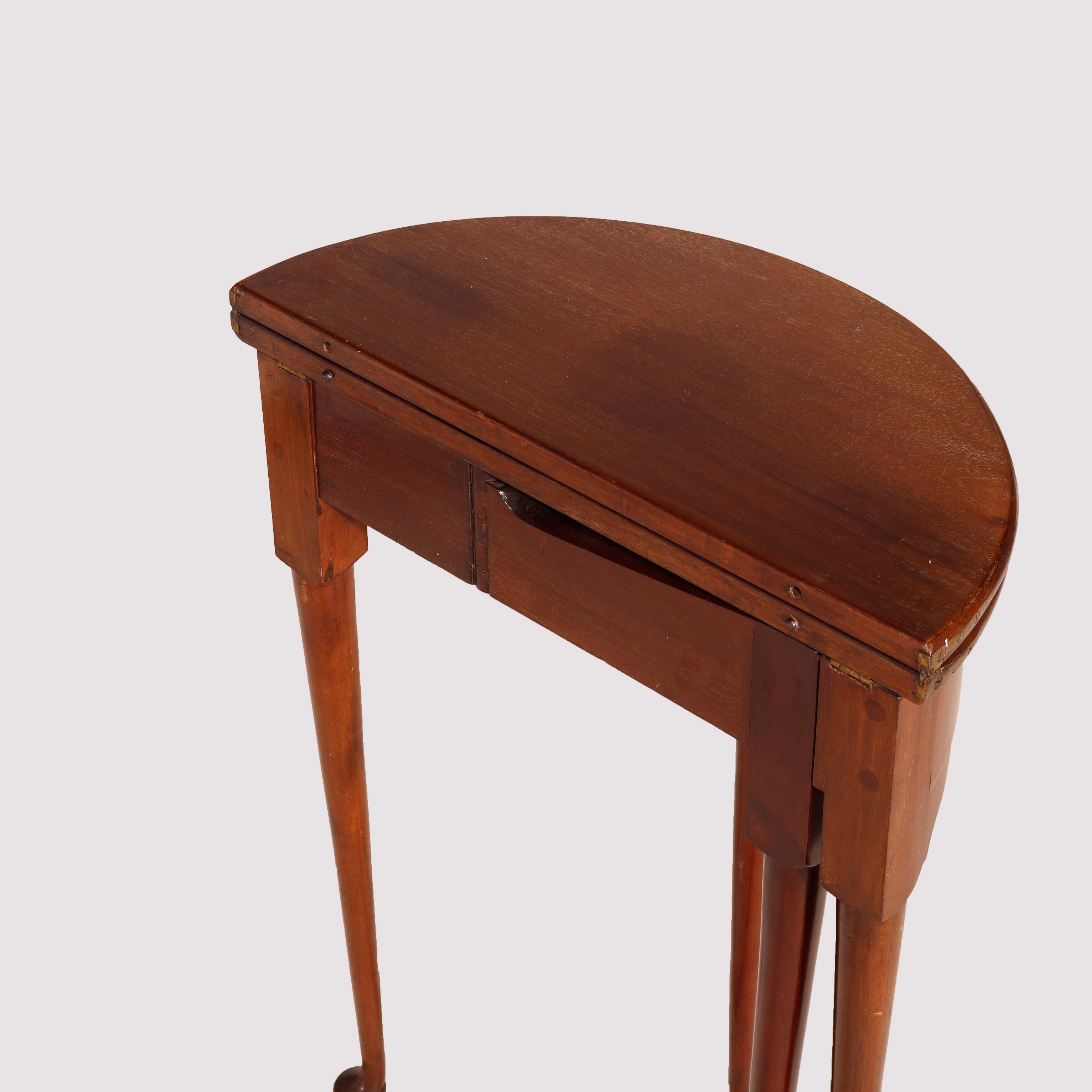English Queen Anne Mahogany Demilune Lift Top Table, 20th Century For Sale 3
