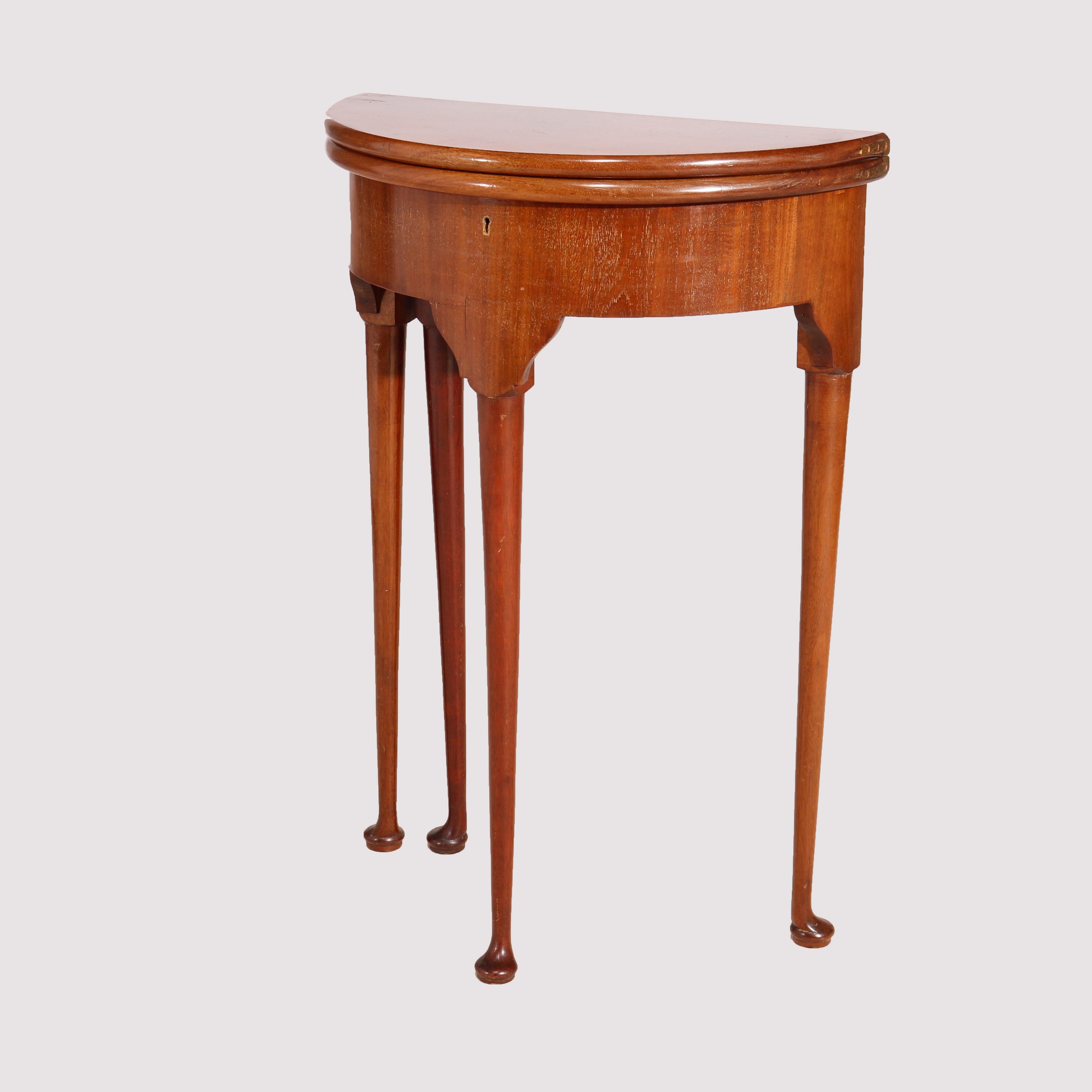 English Queen Anne Mahogany Demilune Lift Top Table, 20th Century For Sale 4