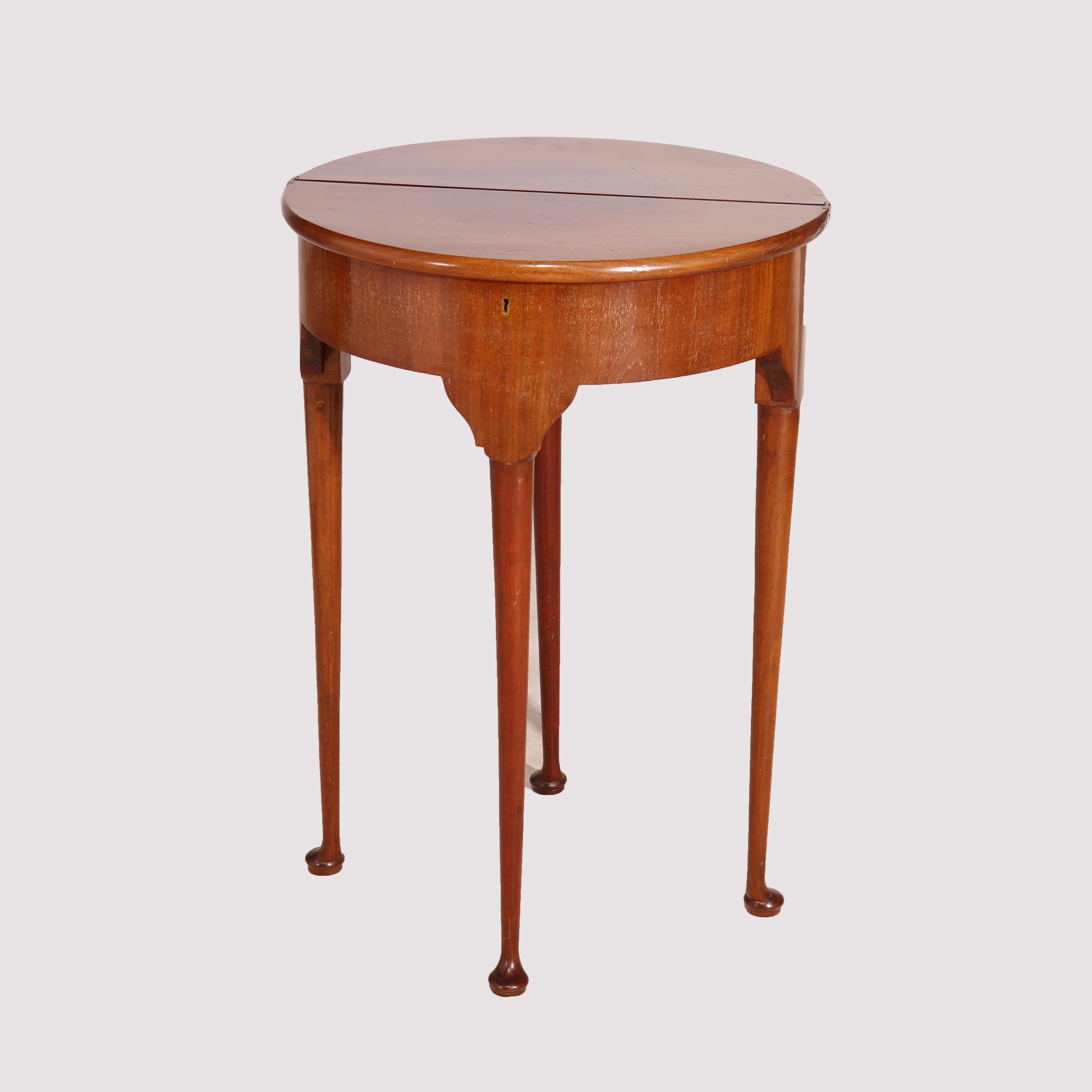 English Queen Anne Mahogany Demilune Lift Top Table, 20th Century For Sale 5