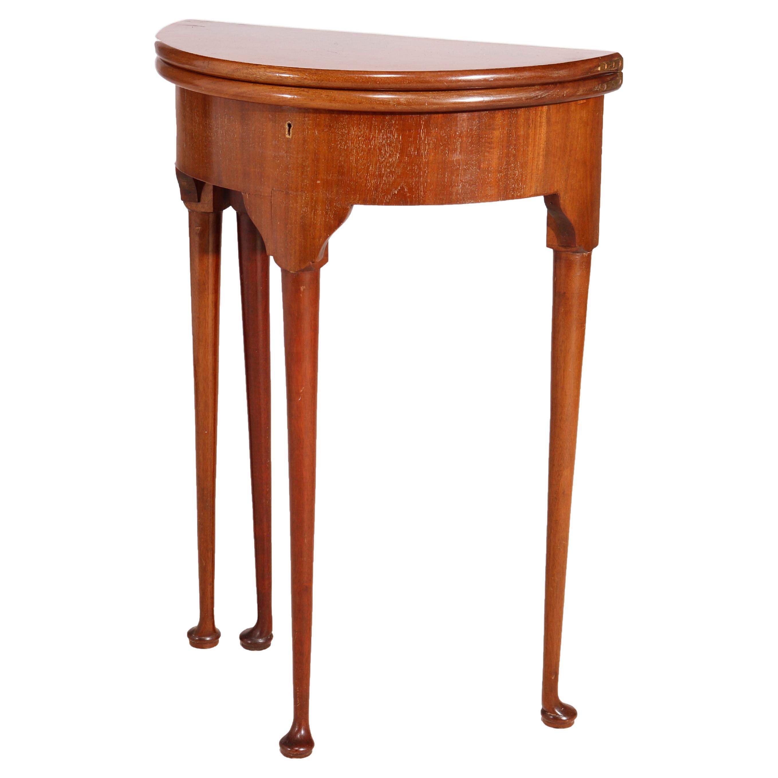 English Queen Anne Mahogany Demilune Lift Top Table, 20th Century For Sale