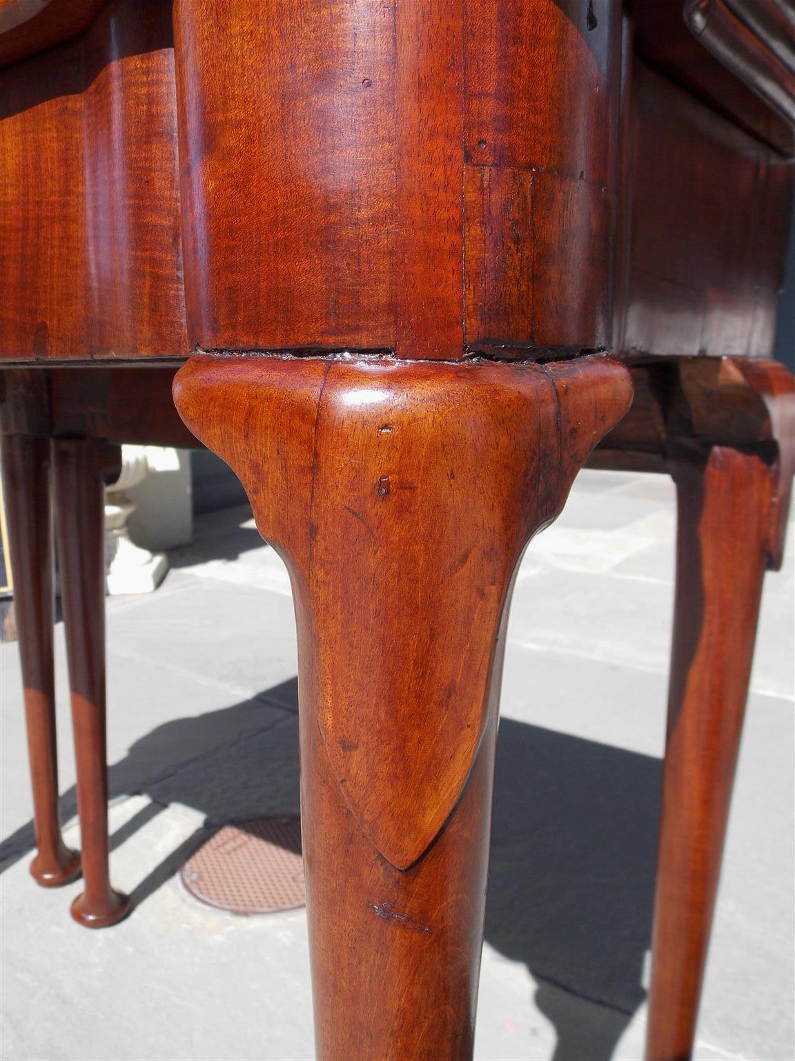 English Queen Anne Mahogany Hinged Triple Top Inlaid Trumpet Game Table, C. 1730 For Sale 8