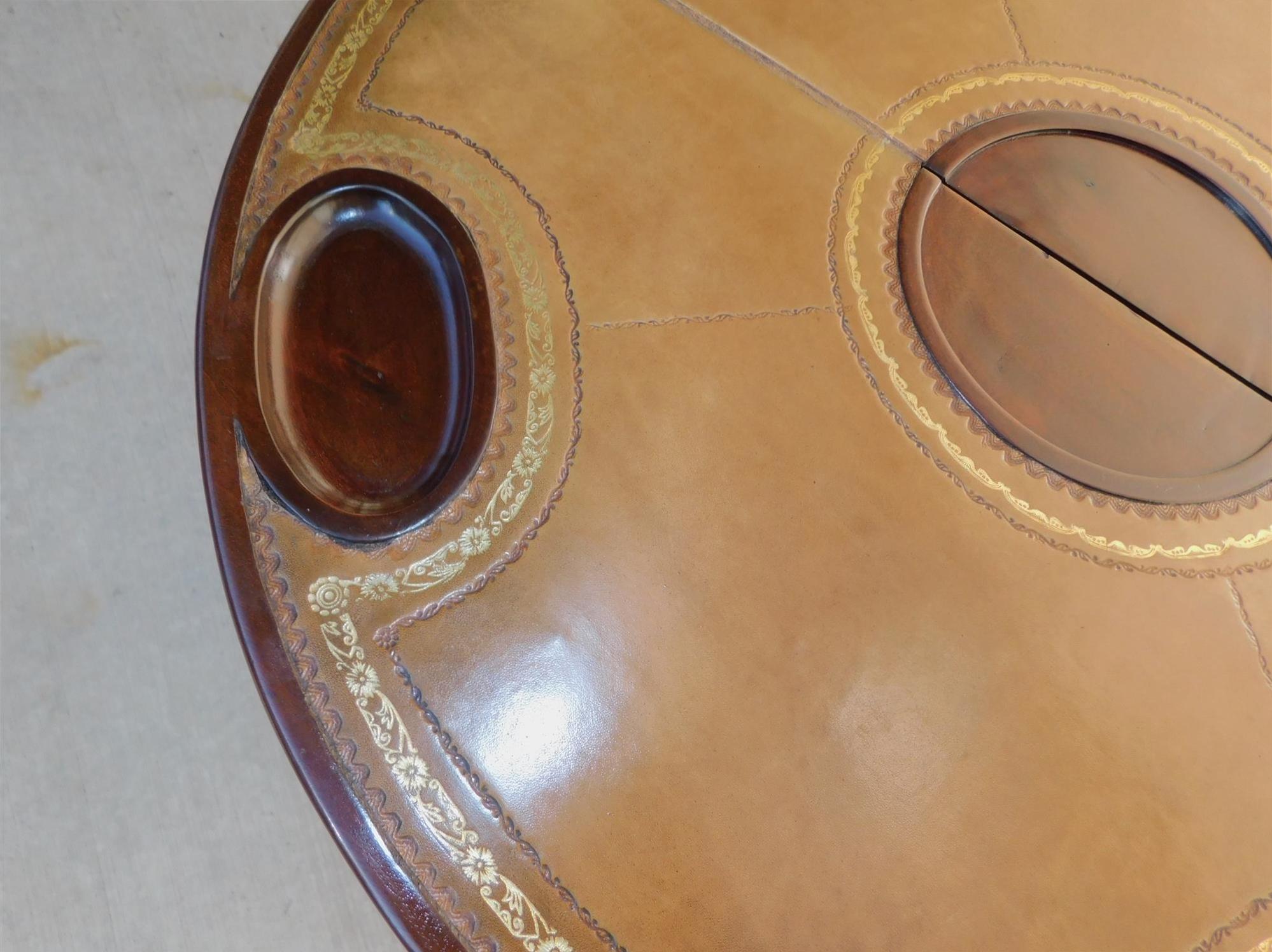 Mid-18th Century English Queen Anne Mahogany Leather Interior Game Table with Pad Feet, C. 1740 For Sale