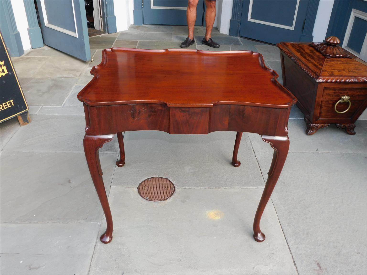 English Queen Anne Mahogany Serpentine One Drawer Tea Table Orig. Brasses C 1740 For Sale 12