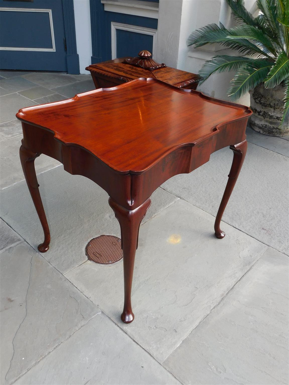 English Queen Anne Mahogany Serpentine One Drawer Tea Table Orig. Brasses C 1740 For Sale 13