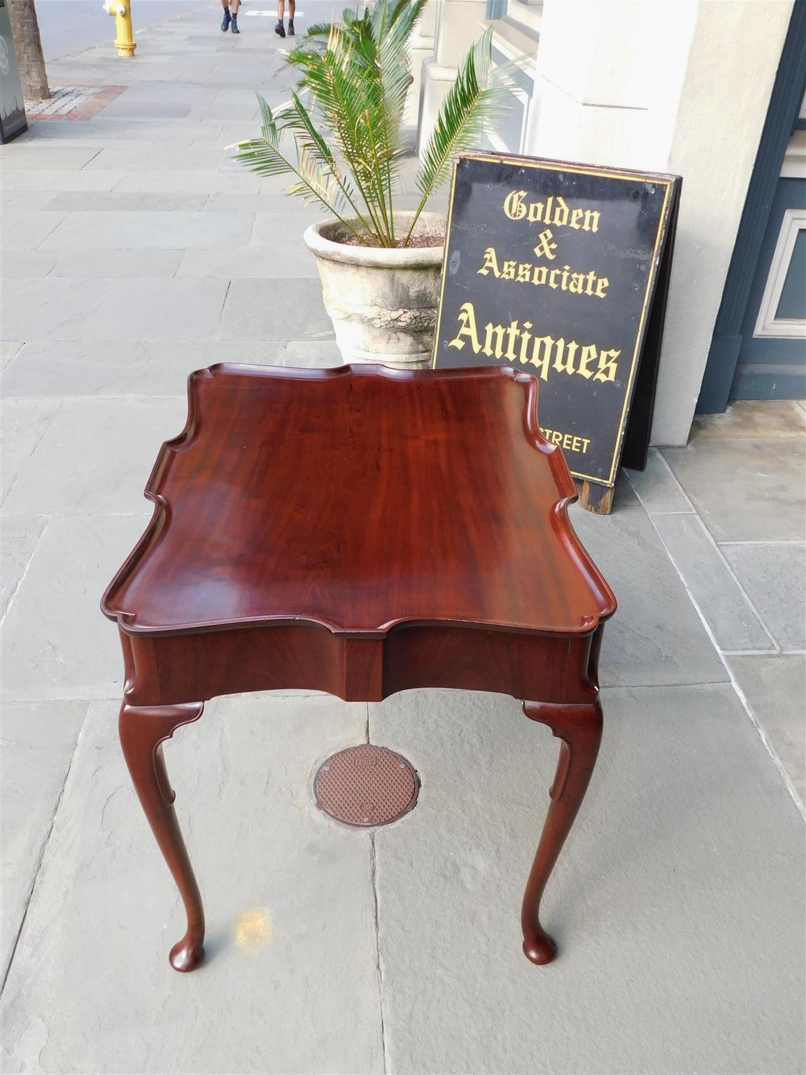 Mid-18th Century English Queen Anne Mahogany Serpentine One Drawer Tea Table Orig. Brasses C 1740 For Sale