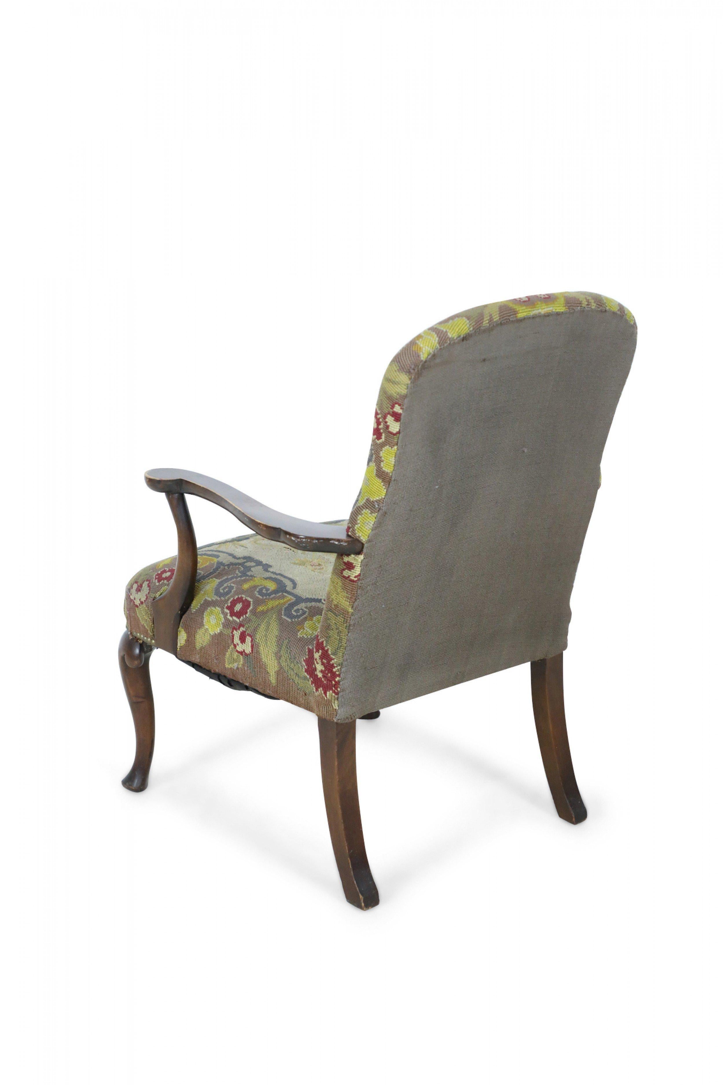 18th Century and Earlier English Queen Anne Needlepoint Tapestry and Walnut Armchair For Sale