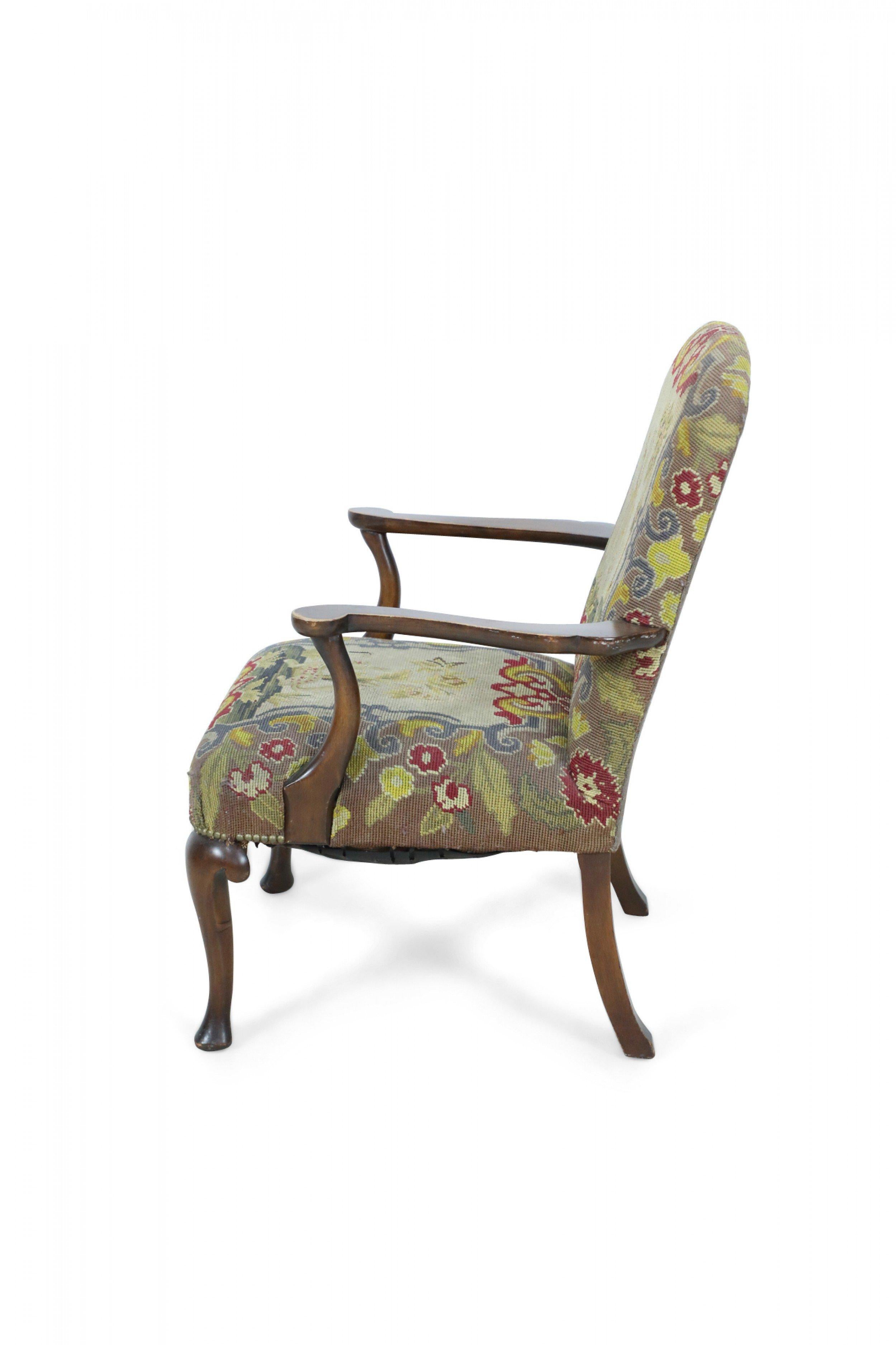 18th Century and Earlier English Queen Anne Needlepoint Tapestry and Walnut Armchair For Sale