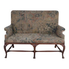 English Queen Anne Needlepoint Tapestry and Walnut Settee