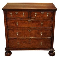 English Queen Anne Oak and Burr Elm Chest from Country Estate, circa 1710