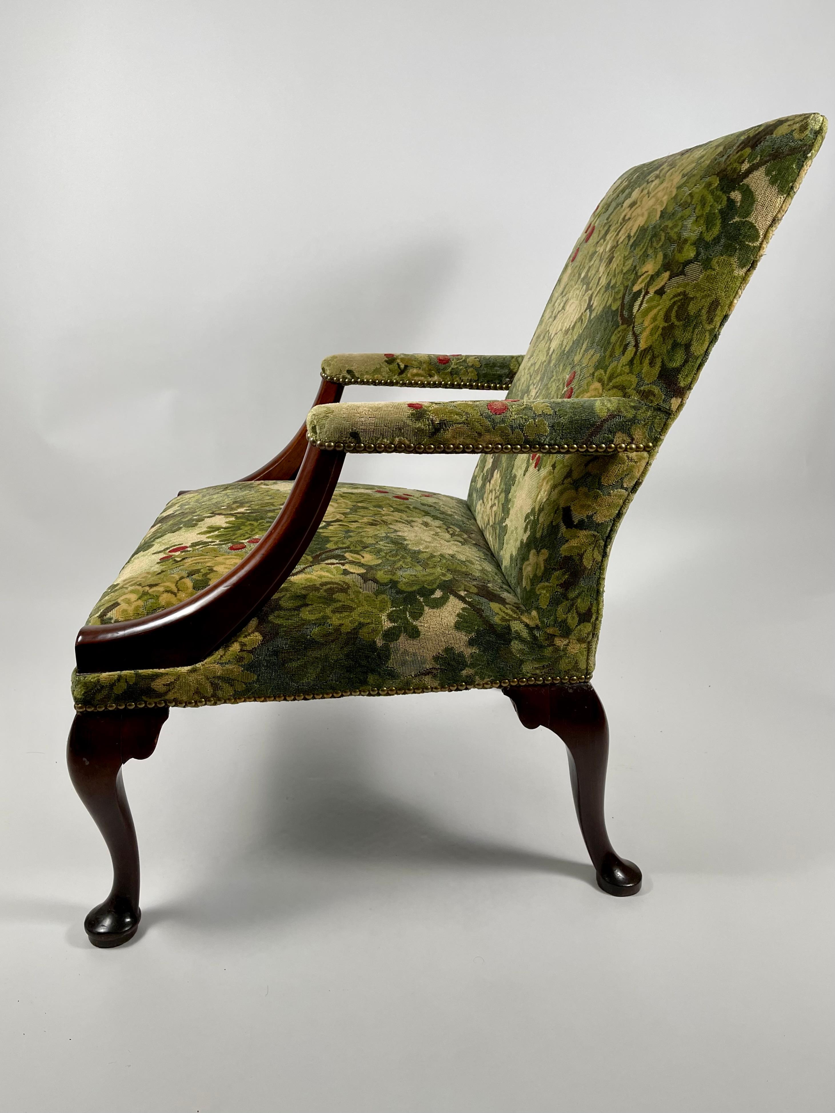 English Queen Anne Period Upholstered Arm Chair In Good Condition In Essex, MA
