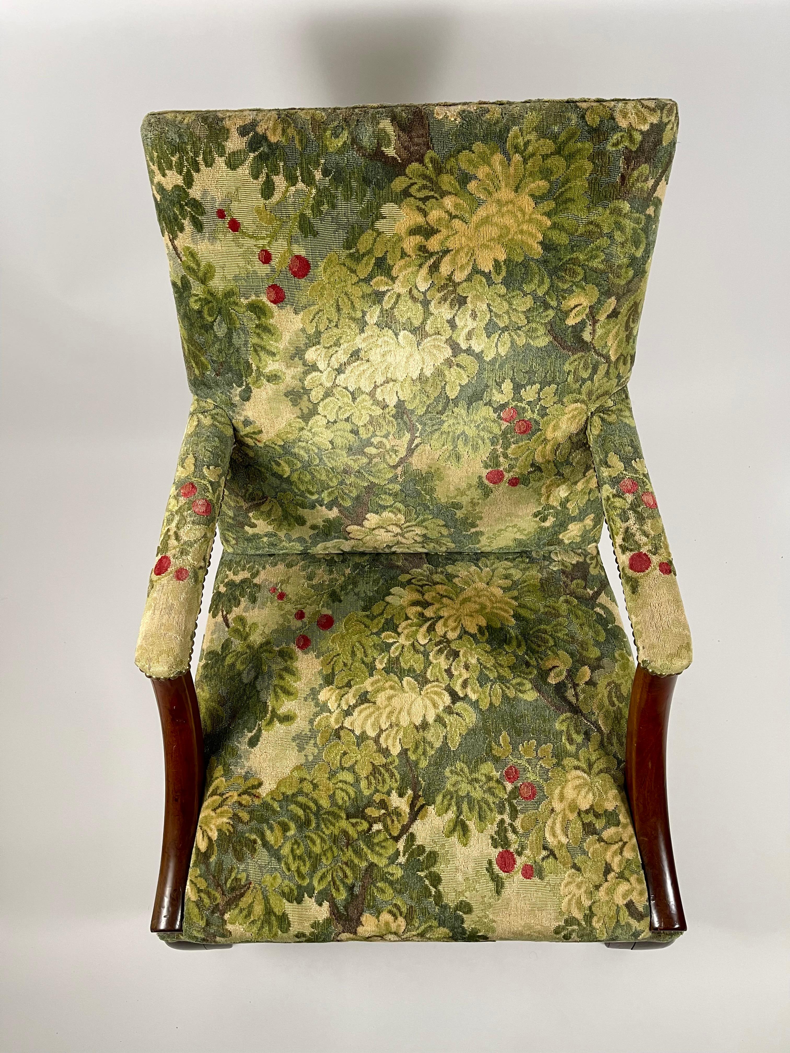 18th Century English Queen Anne Period Upholstered Arm Chair