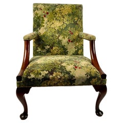 English Queen Anne Period Upholstered Arm Chair