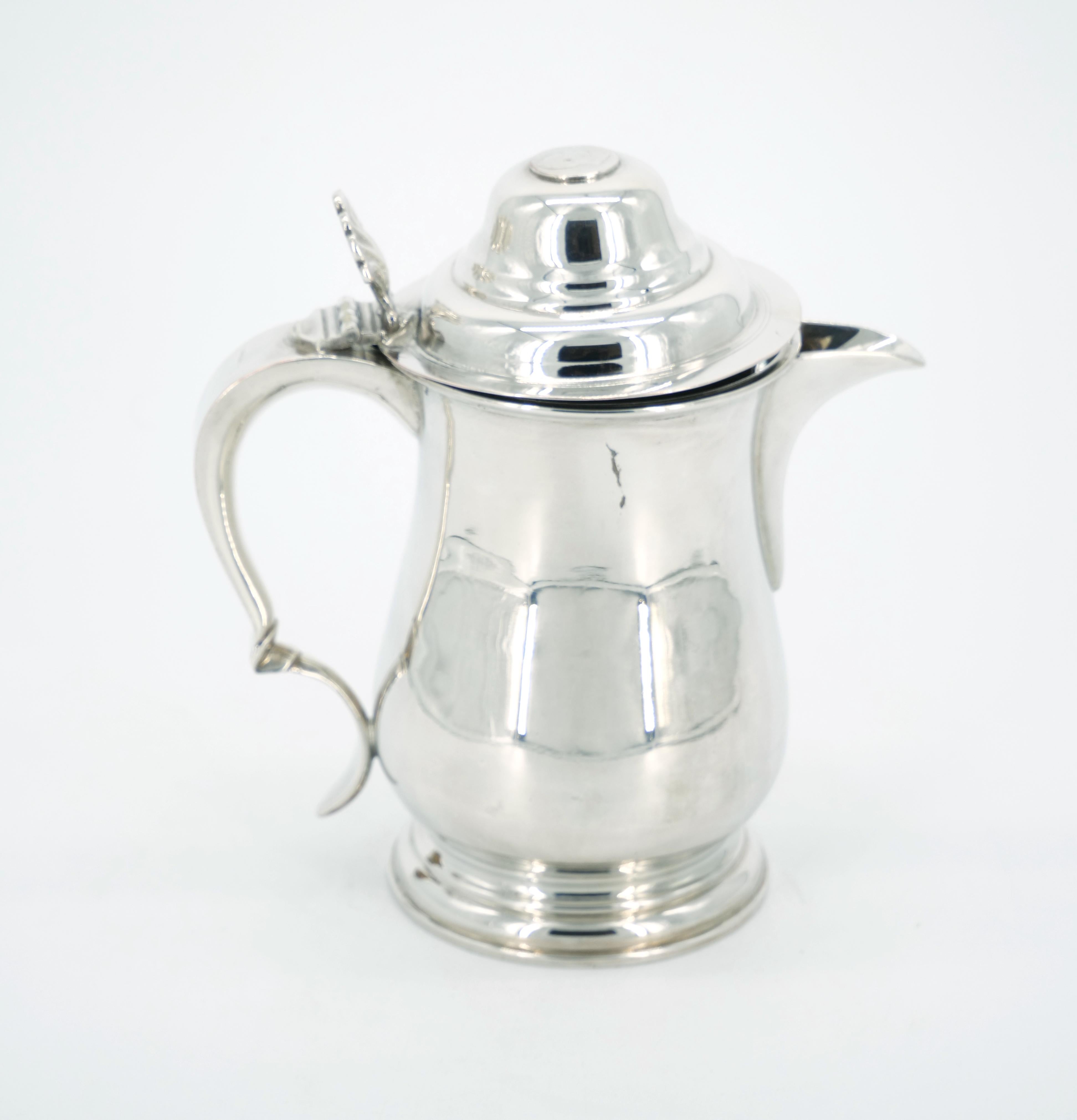 Georgian English Queen Anne Silver Plate Covered Footed Tankard For Sale