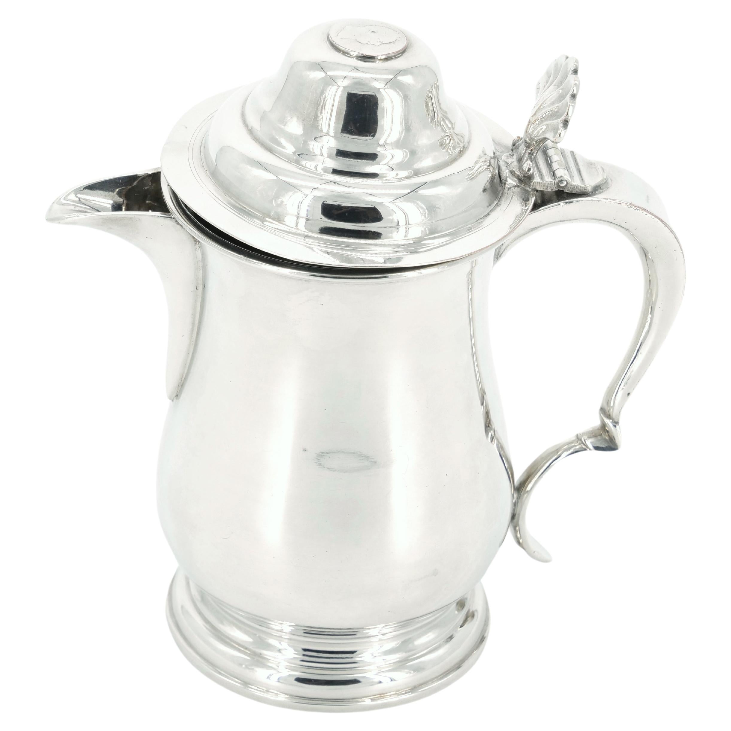 English Queen Anne Silver Plate Covered Footed Tankard For Sale