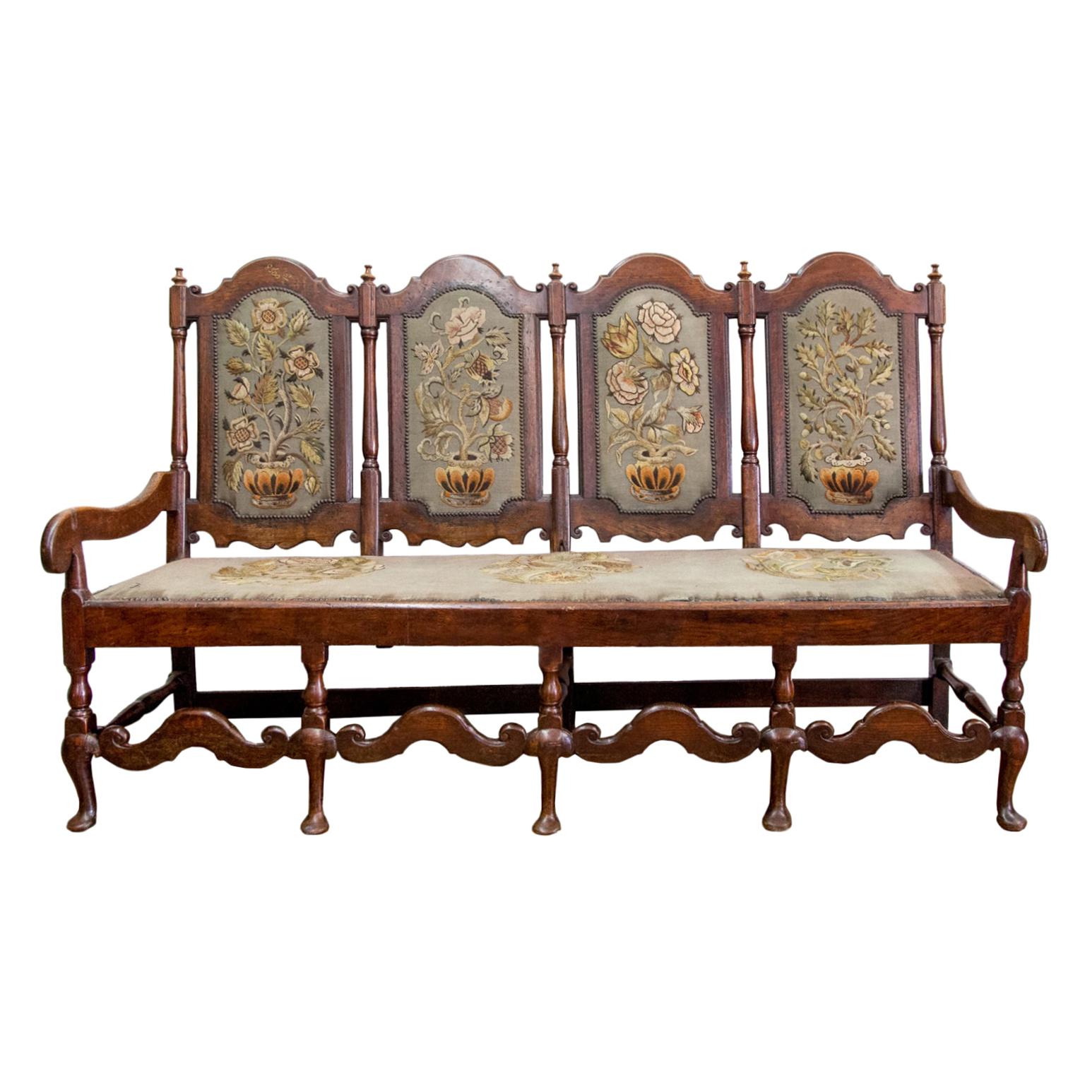 English Queen Anne Stretcher Base Settee