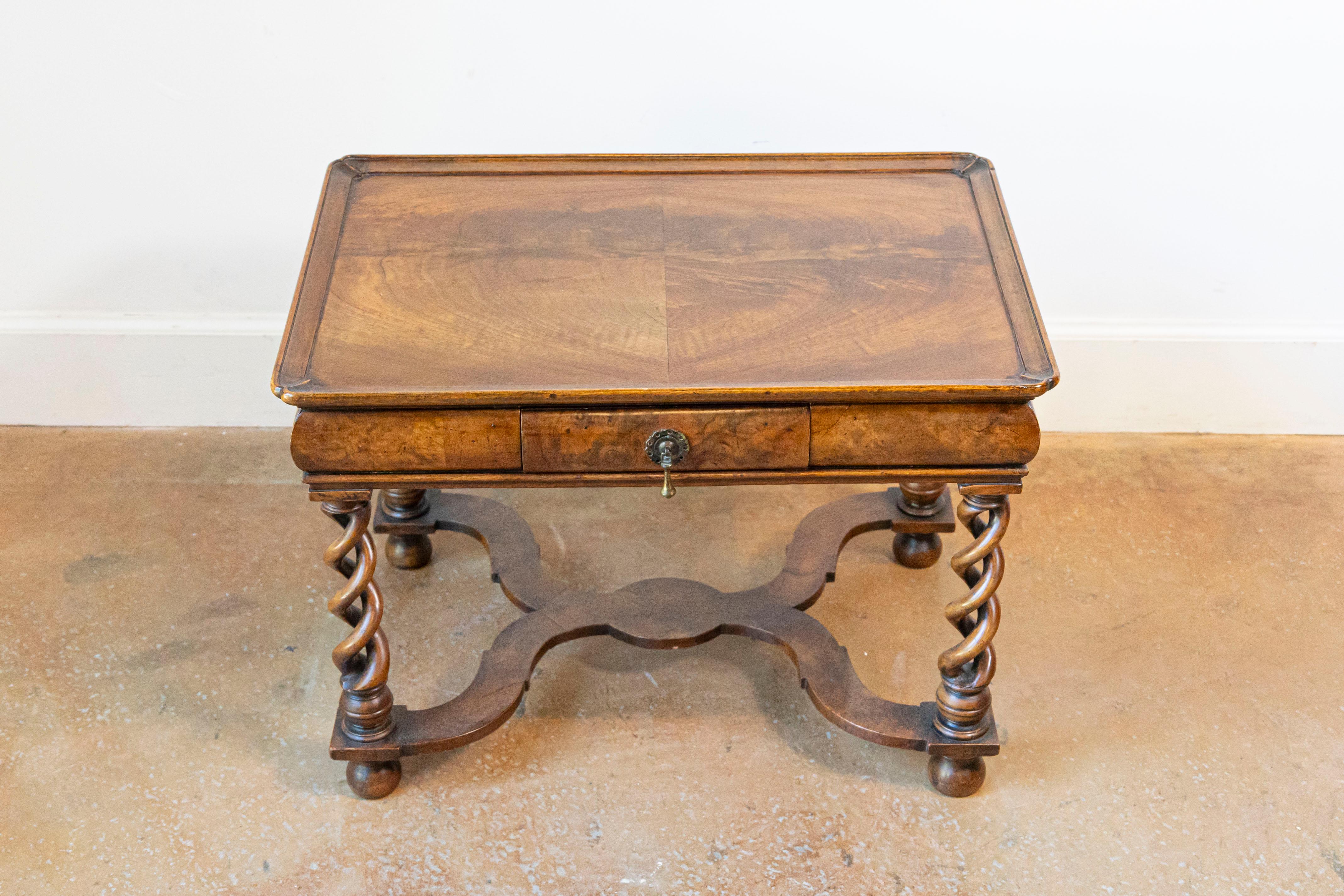 English Queen Anne Style 1910 Burl Walnut Coffee Table with Bookmatched Tray Top For Sale 9