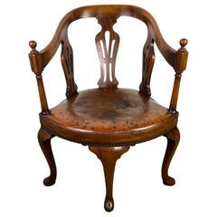 English Queen Anne Style (5) Leg Leather Armchair