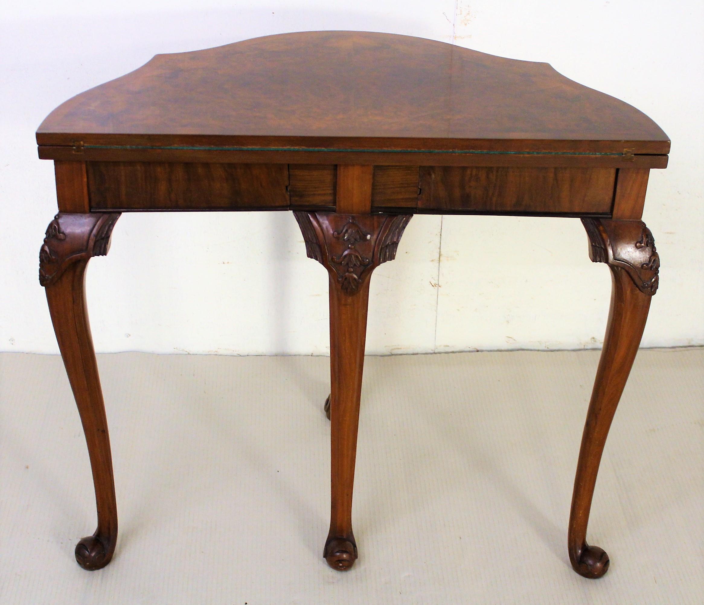 English Queen Anne Style Burr Walnut Card Table For Sale 9