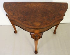 English Queen Anne Style Burr Walnut Card Table