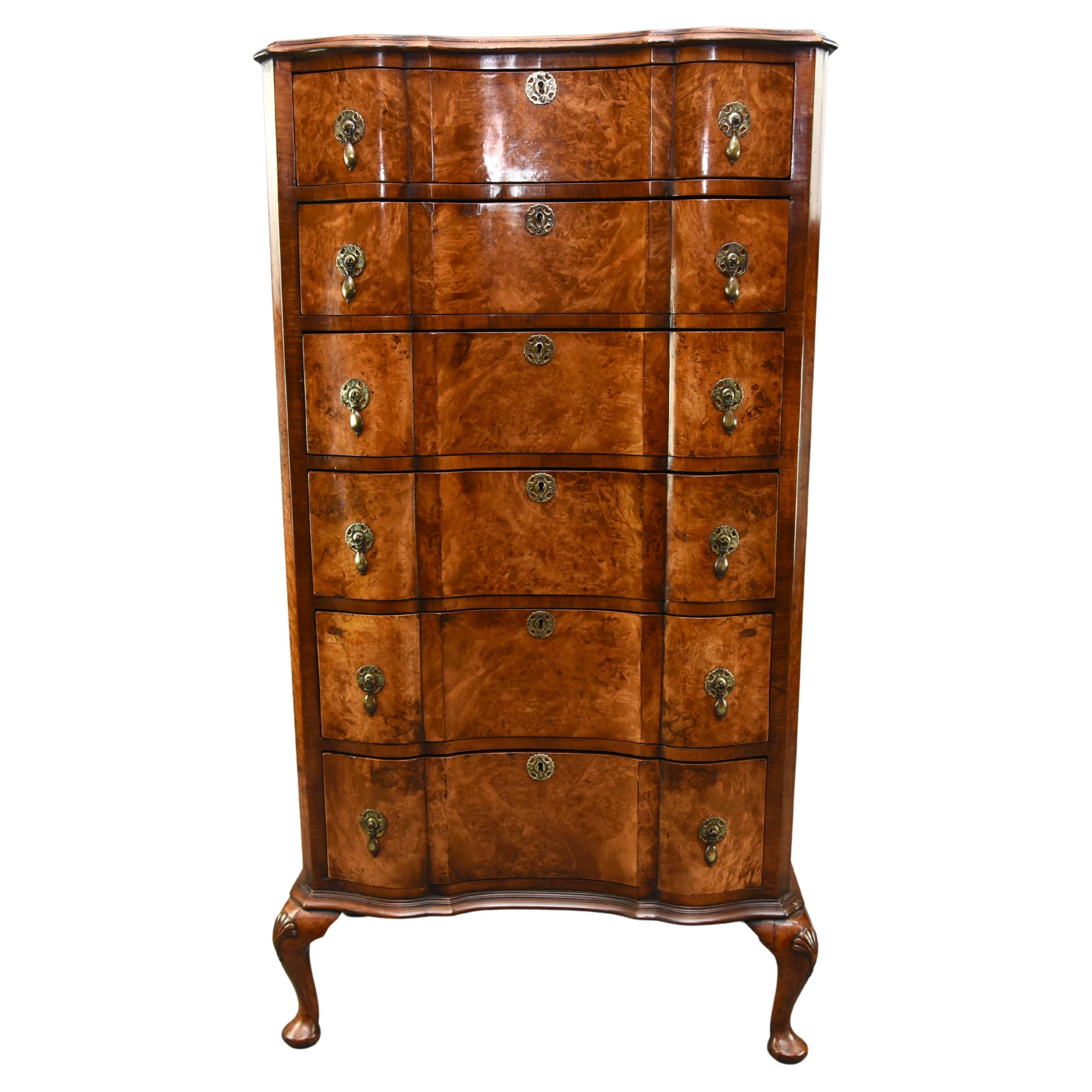 English Queen Anne Style Burr Walnut Chest of Drawers