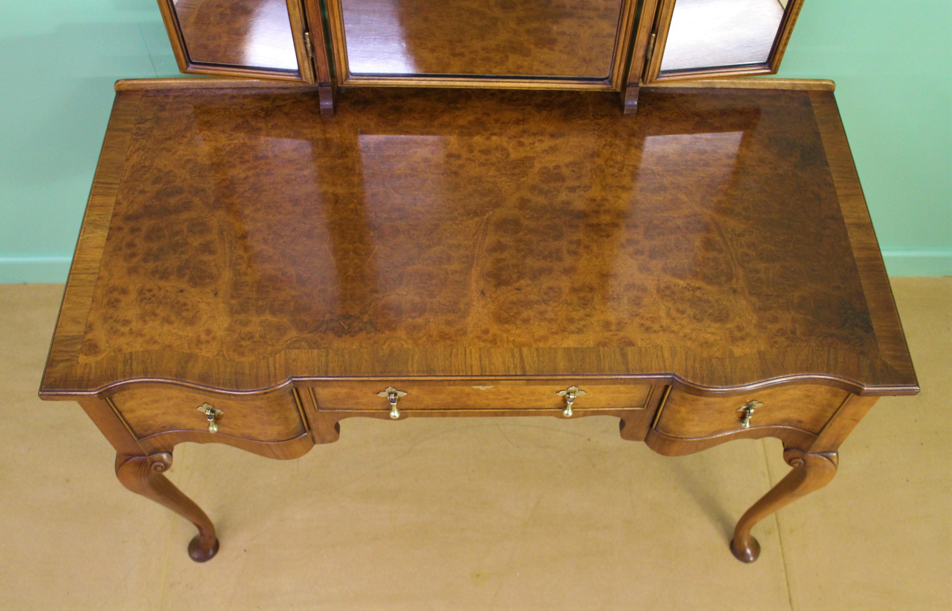 English Queen Anne Style Burr Walnut Dressing Table 6