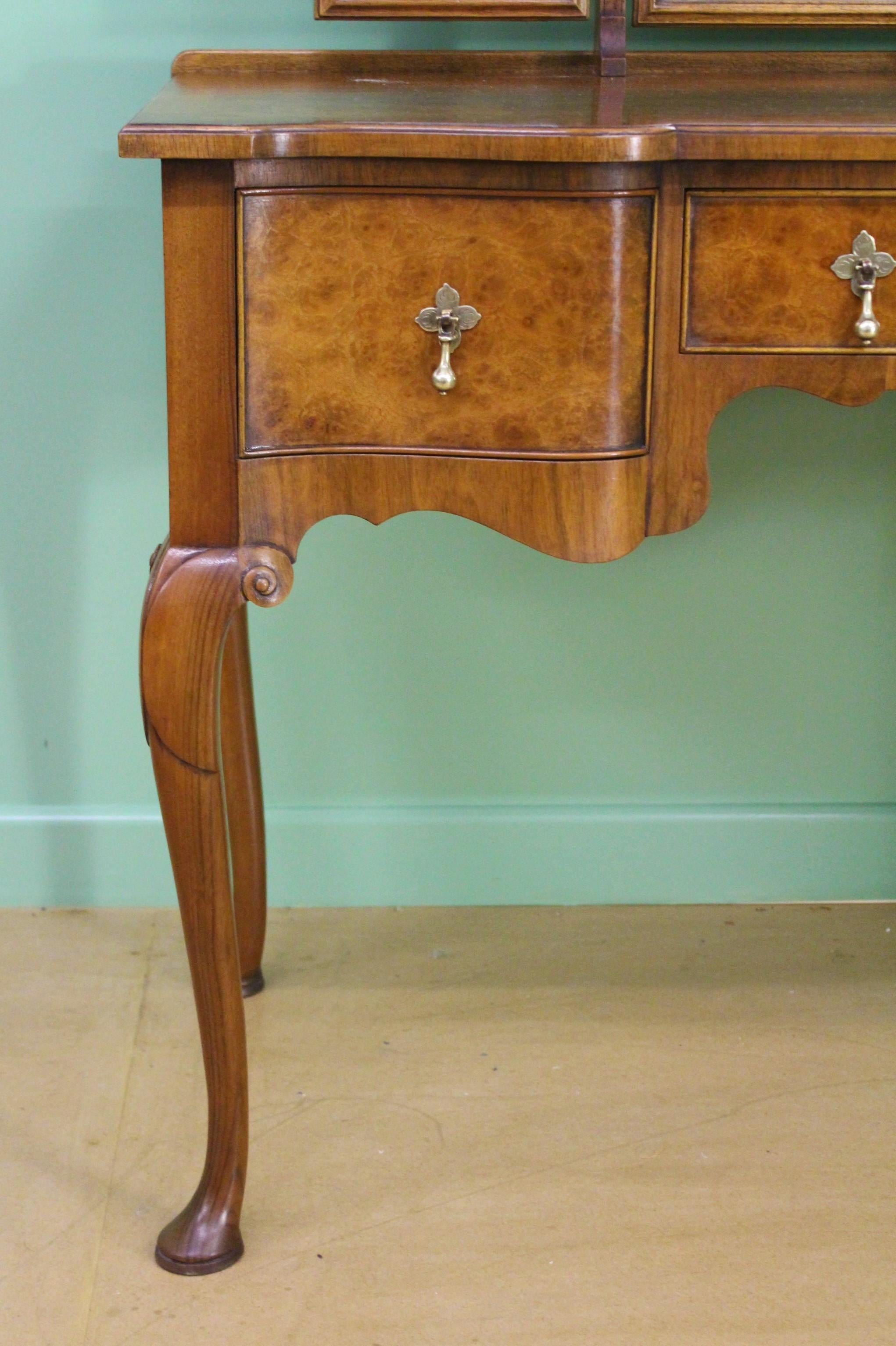 English Queen Anne Style Burr Walnut Dressing Table 1