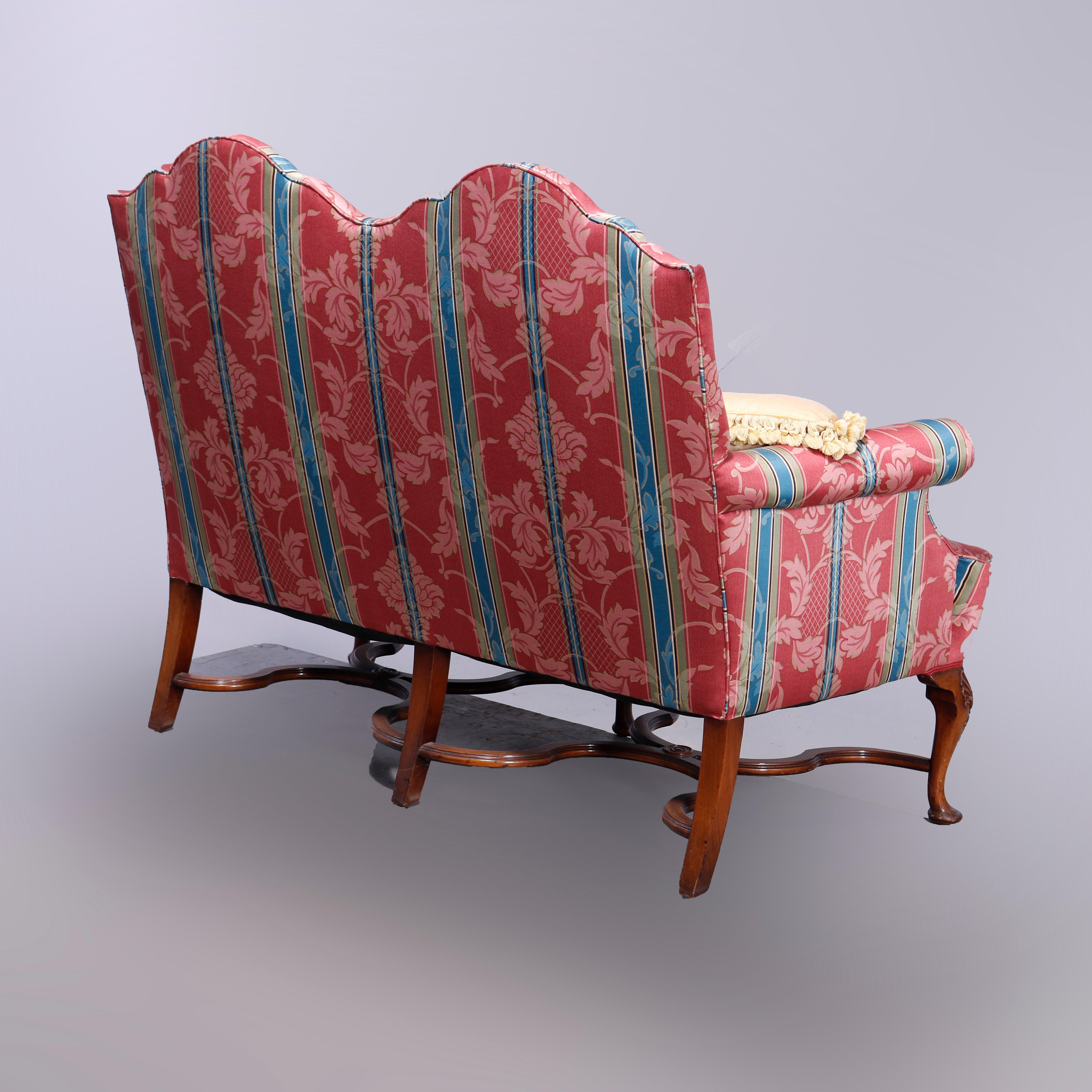 20th Century English Queen Anne Style Double Camel Back Upholstered Settee Sofa 20th C