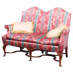 English Queen Anne Style Double Camel Back Upholstered Settee Sofa 20th C