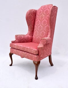 English Queen Anne Style High Back Library Wingchair