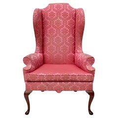 English Queen Anne Style High Back Library Wingchair