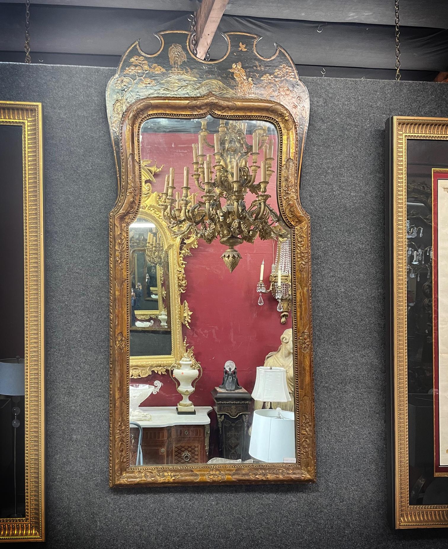 English Queen Anne Style Japanned Mirror, 19th Century 8