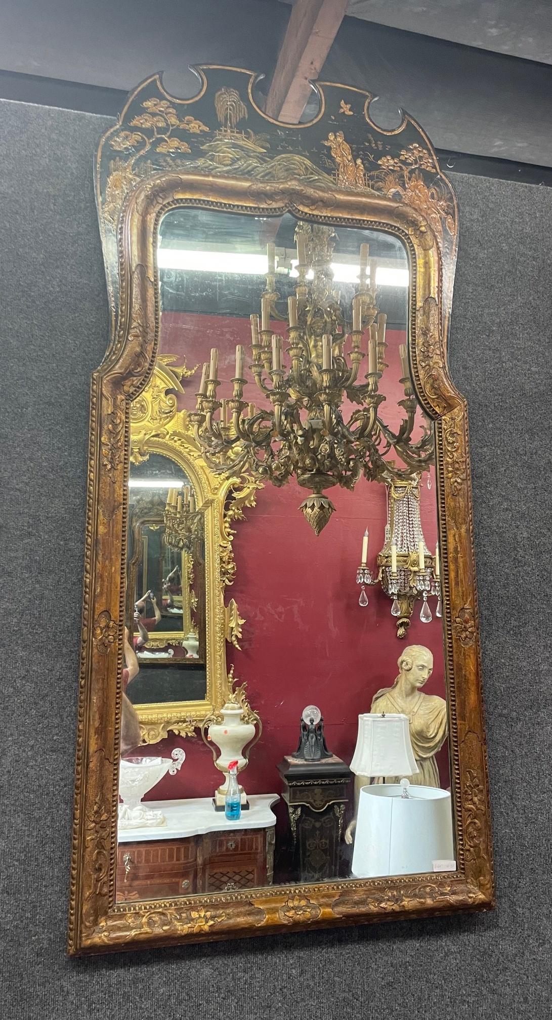 English Queen Anne Style Japanned Mirror, 19th Century 9
