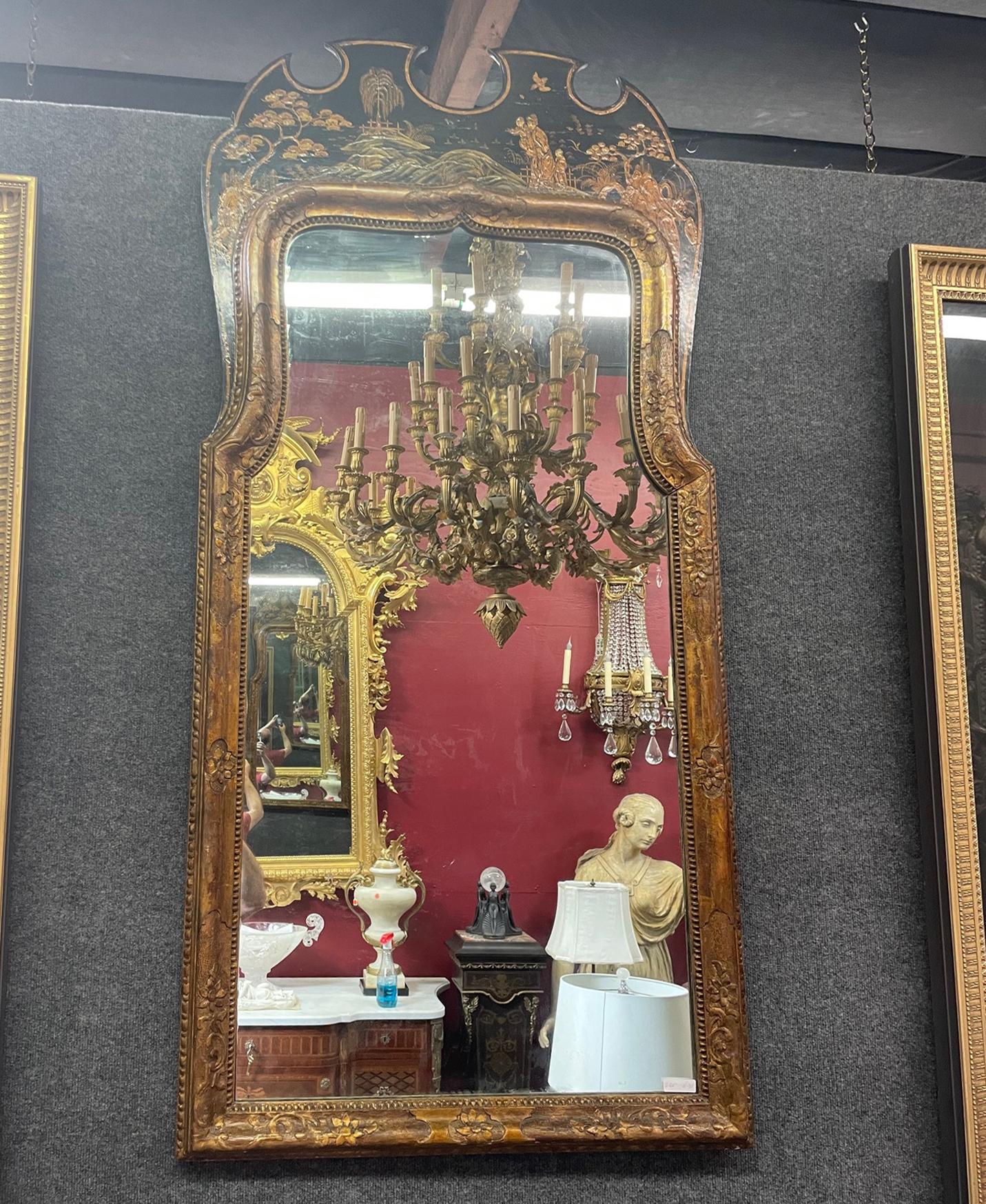English Queen Anne Style Japanned Mirror, 19th Century 10
