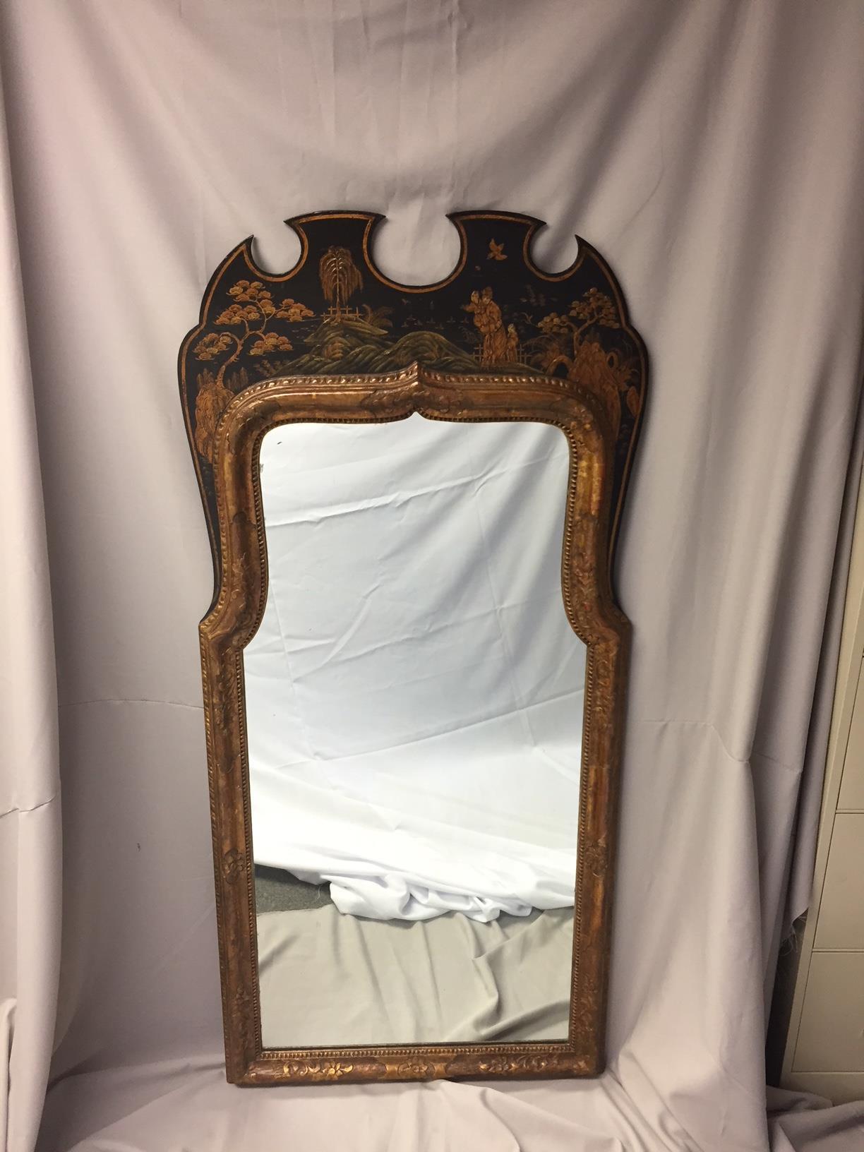 Gilt English Queen Anne Style Japanned Mirror, 19th Century
