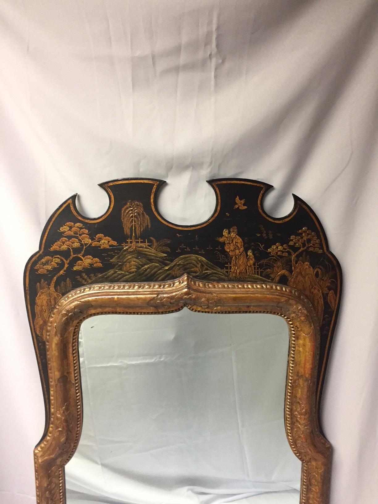 English Queen Anne Style Japanned Mirror, 19th Century In Good Condition In Cypress, CA