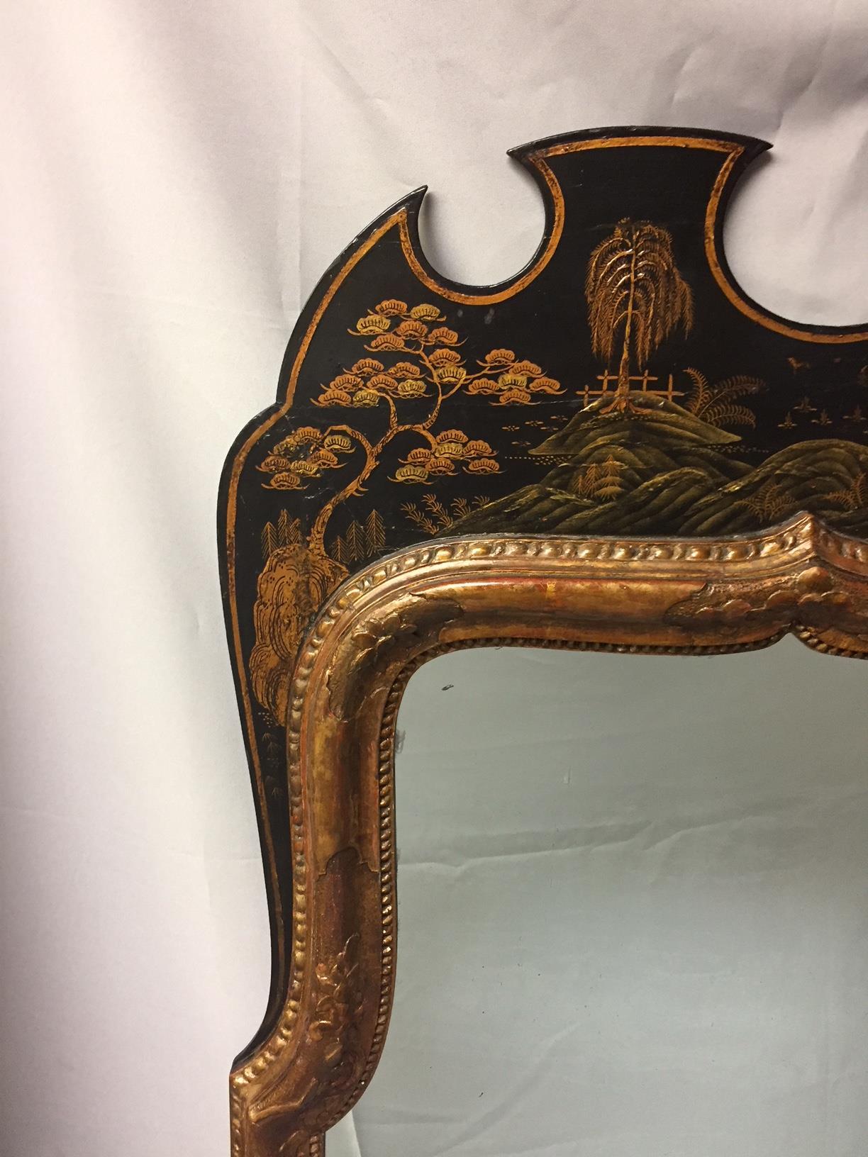 English Queen Anne Style Japanned Mirror, 19th Century 2