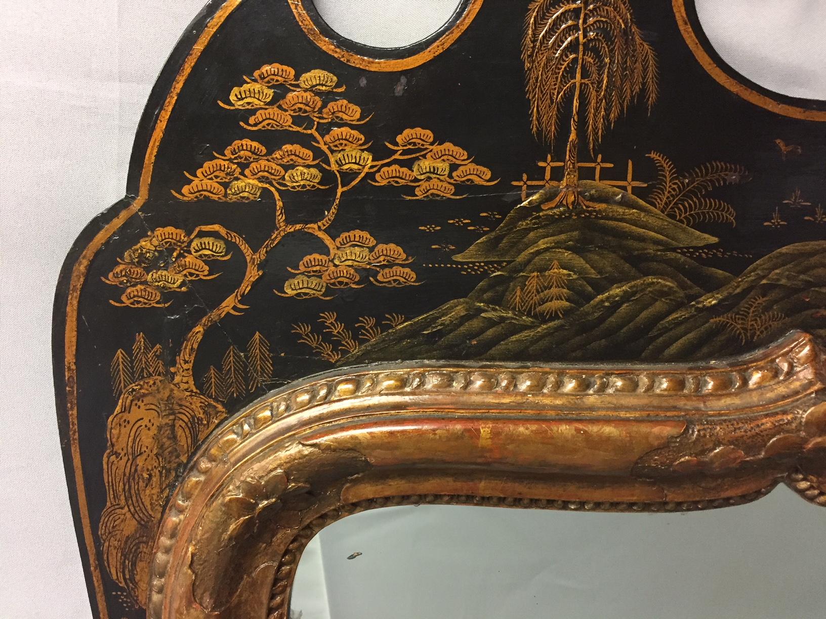 English Queen Anne Style Japanned Mirror, 19th Century 3