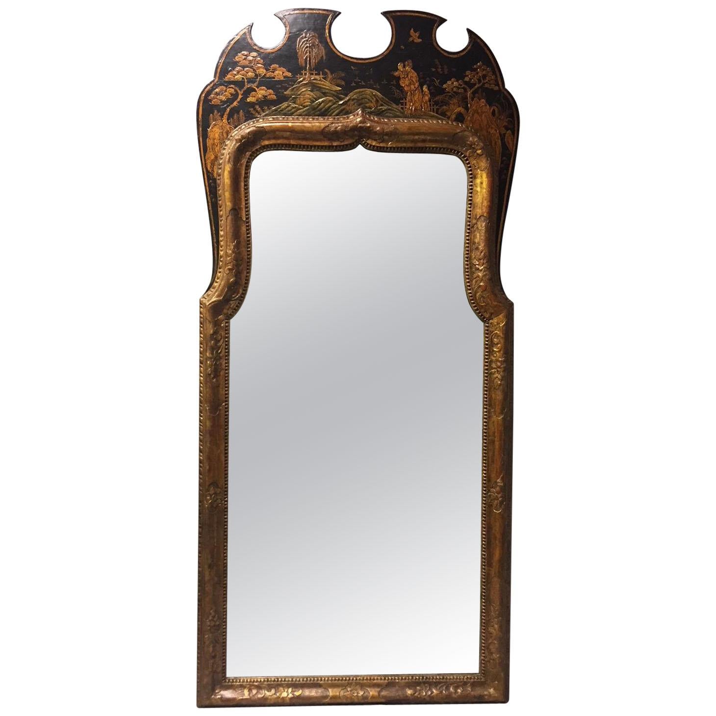 English Queen Anne Style Japanned Mirror, 19th Century