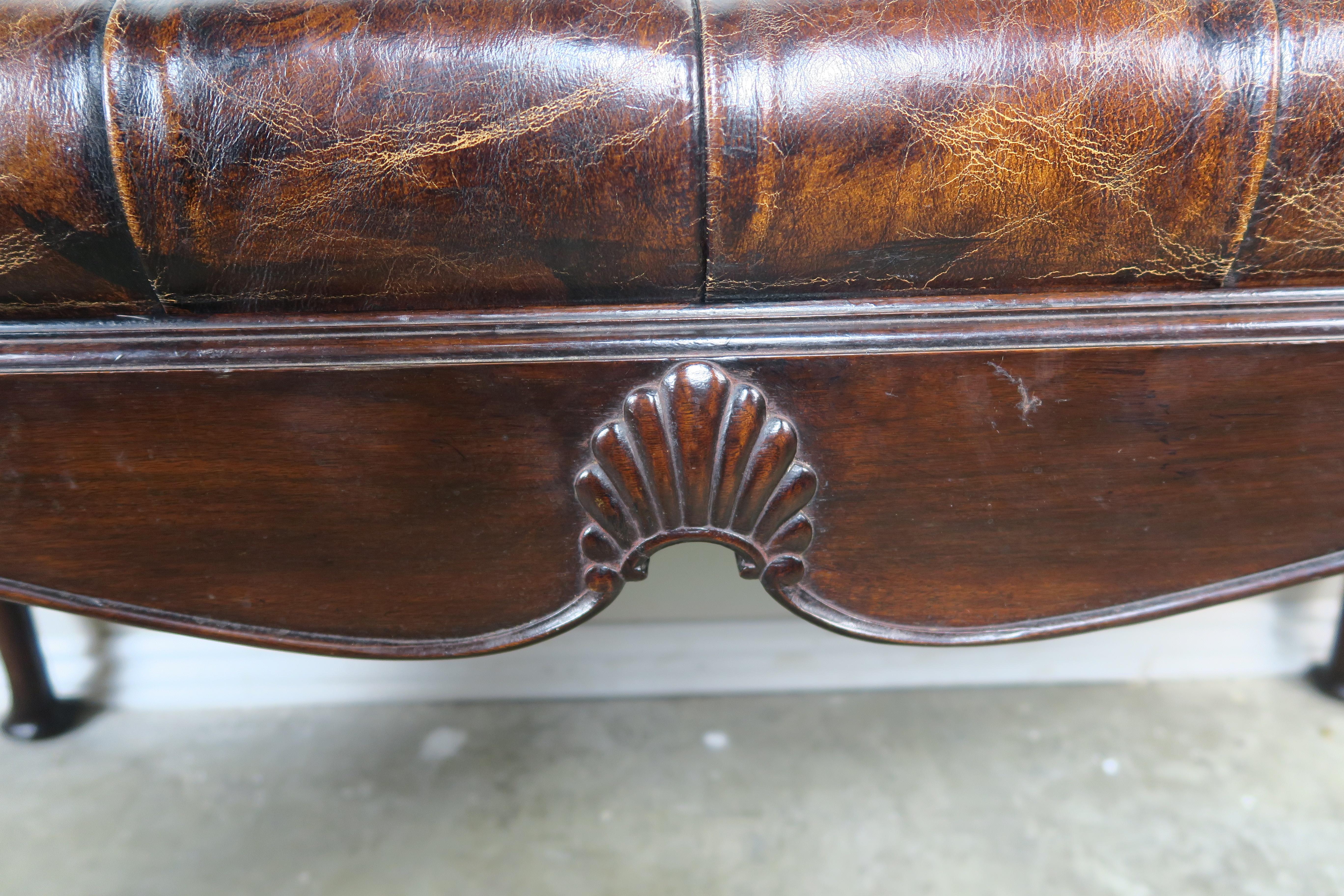 English Queen Anne Style Leather Tufted Bench, circa 1900 1