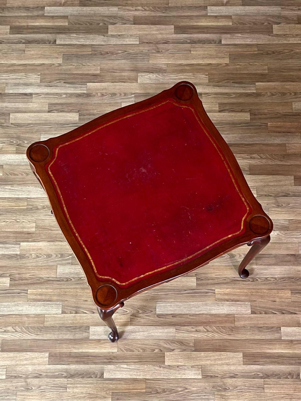 English Queen Anne Style Mahogany Card/Game Table w/ Tooled Leather Top In Good Condition For Sale In Los Angeles, CA