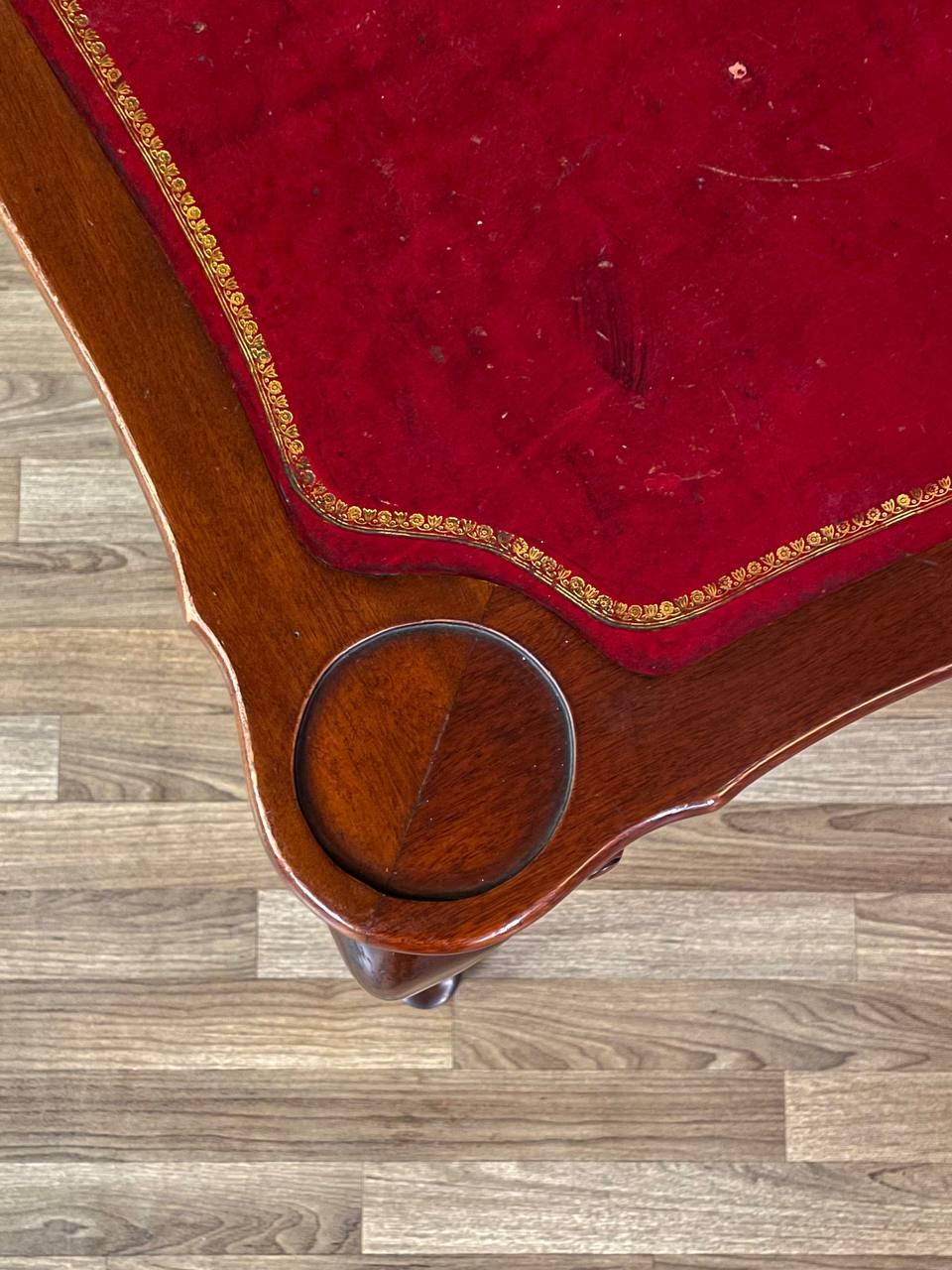 Mid-20th Century English Queen Anne Style Mahogany Card/Game Table w/ Tooled Leather Top For Sale